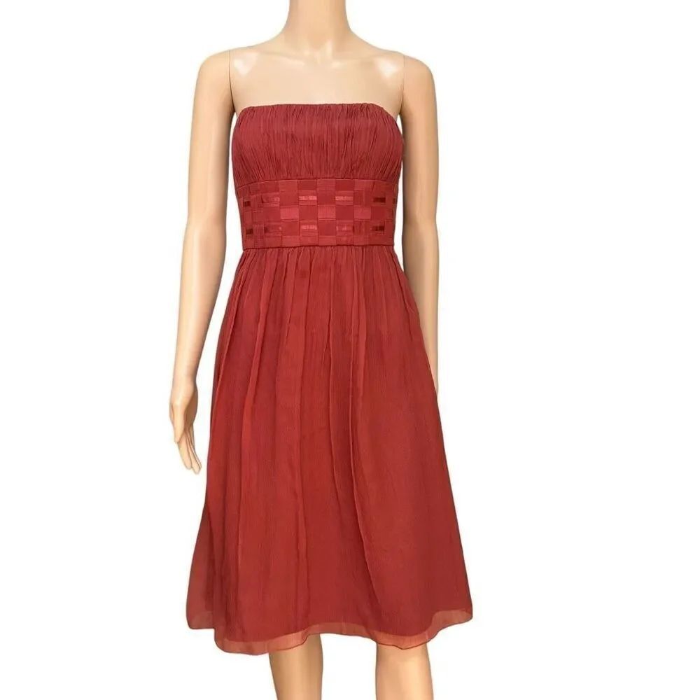 LAUNDRY By Shelli Segal 100% silk Burnt Orange Strapless Dress size 2 NWT